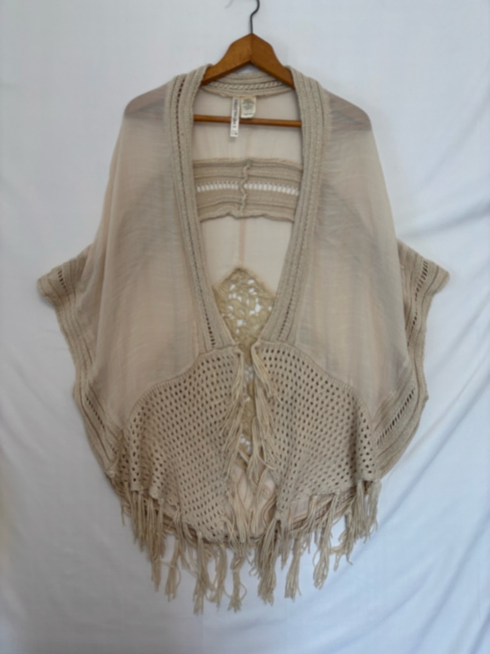 FORGOTTEN GRACE Tan Boho Fringe Kimono Cardigan Size S/M